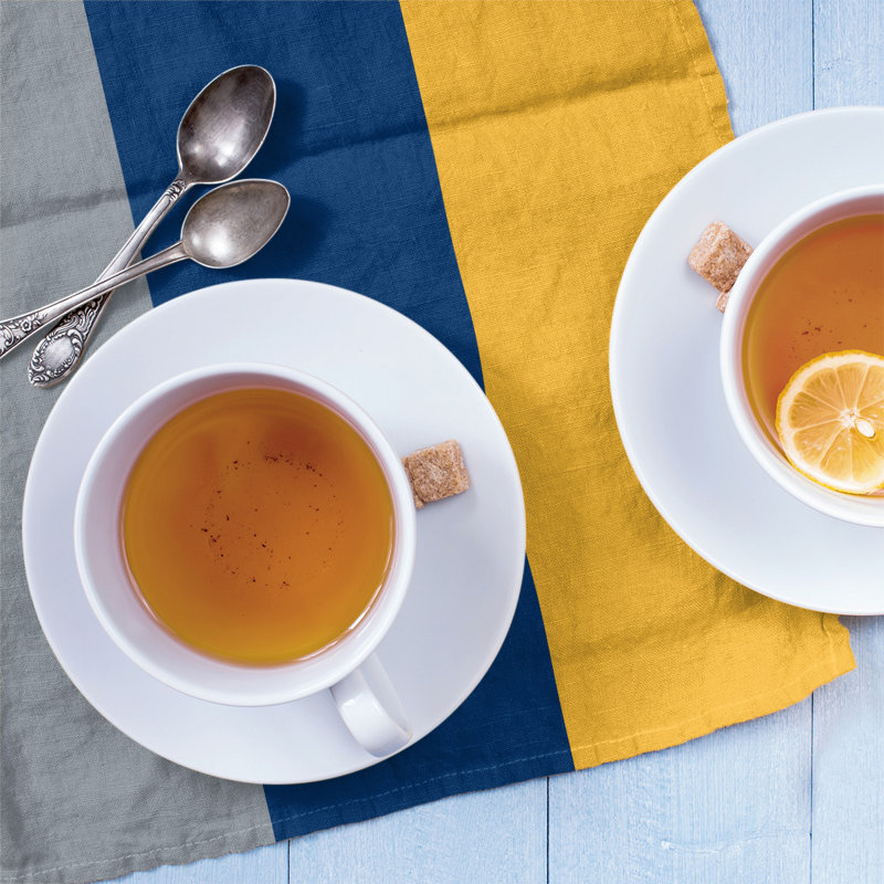 Anaheim Stripe Tea Towel Kitchen Towel, Cotton Twill, Silver/Navy Blue/Gold