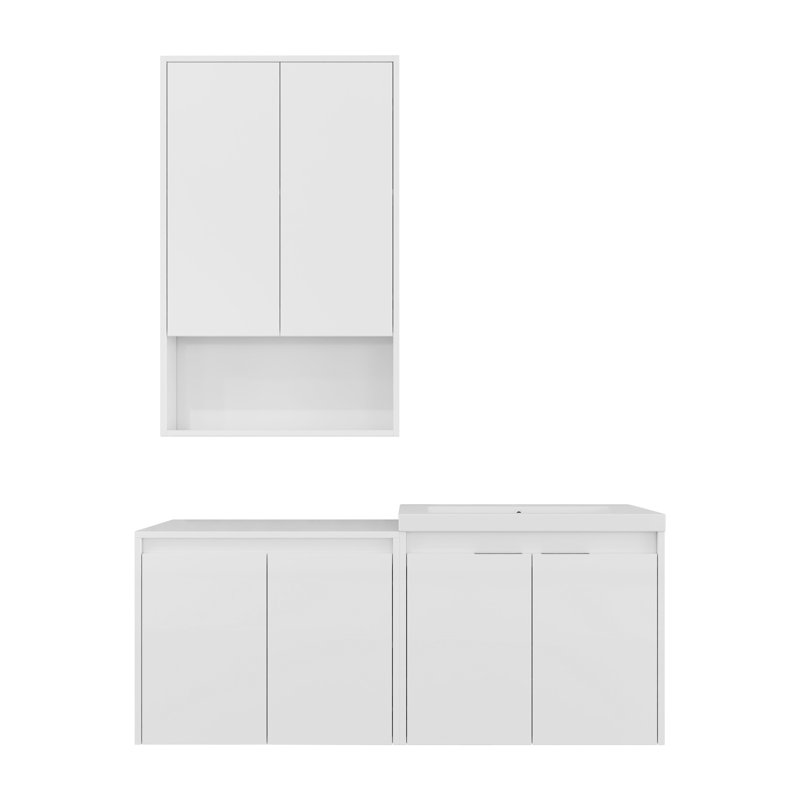 Ensemble de meuble-lavabo flottant moderne 48 po avec lavabo en résine de qualité supérieure et portes à fermeture en douceur Halo