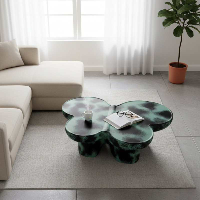 Table basse moderne de forme irrégulière - Table d'appoint en résine pour le salon et les espaces contemporains, Vert