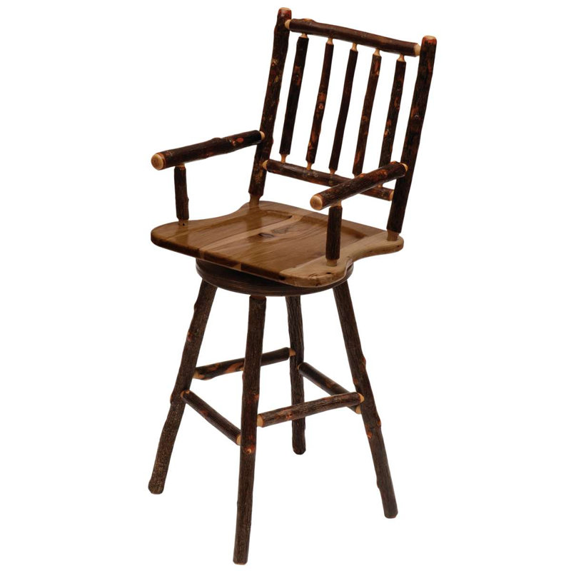 Tabouret de comptoir pivotant avec accoudoirs à dossier rond en bois d'hickory Fireside, Espresso