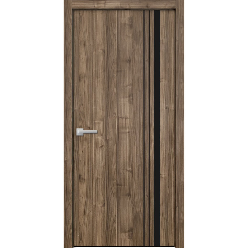 Porte intérieure moderne en bois avec quincaillerie | Planum 0011 noyer | Garnitures à panneau simple | Portes de salle de bain robustes