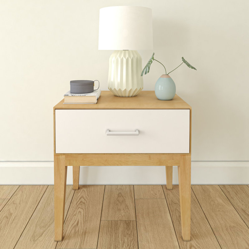 Lauritzen 19.25'' W Solid Wood Nightstand, White/Natural