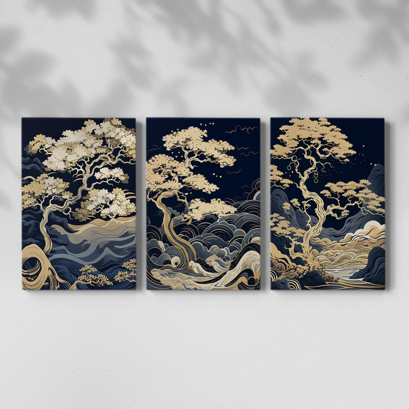 Lanscape Study Series L - Ensemble de 3 toiles tendues avec châssis - Prêt à être accroché, H 60 po x l 40 po