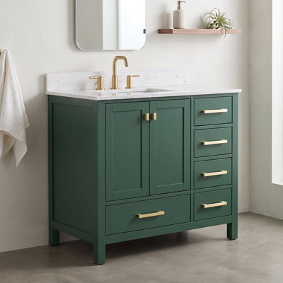 Meuble-lavabo en bois massif 36 po avec lavabo intégré et armoire de rangement
