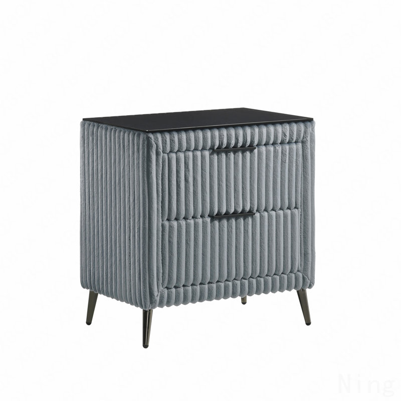 Table de chevet en velours côtelé bleu, Bleu