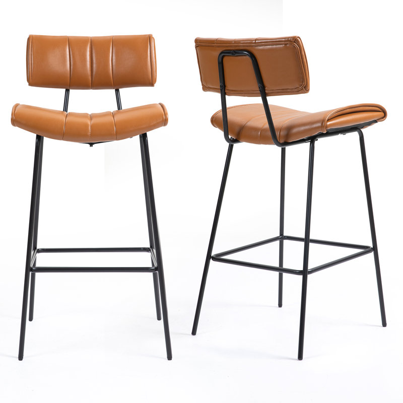 Set of 2 Palgrave Bar Stool with Black Metal Legs, Brown, Counter Stool (25.60" Seat Height)