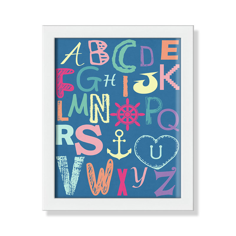 Alphabet imprimé sur papier, H 14 po x l 10 po x P 1,18 po, Encadré de boîte blanc