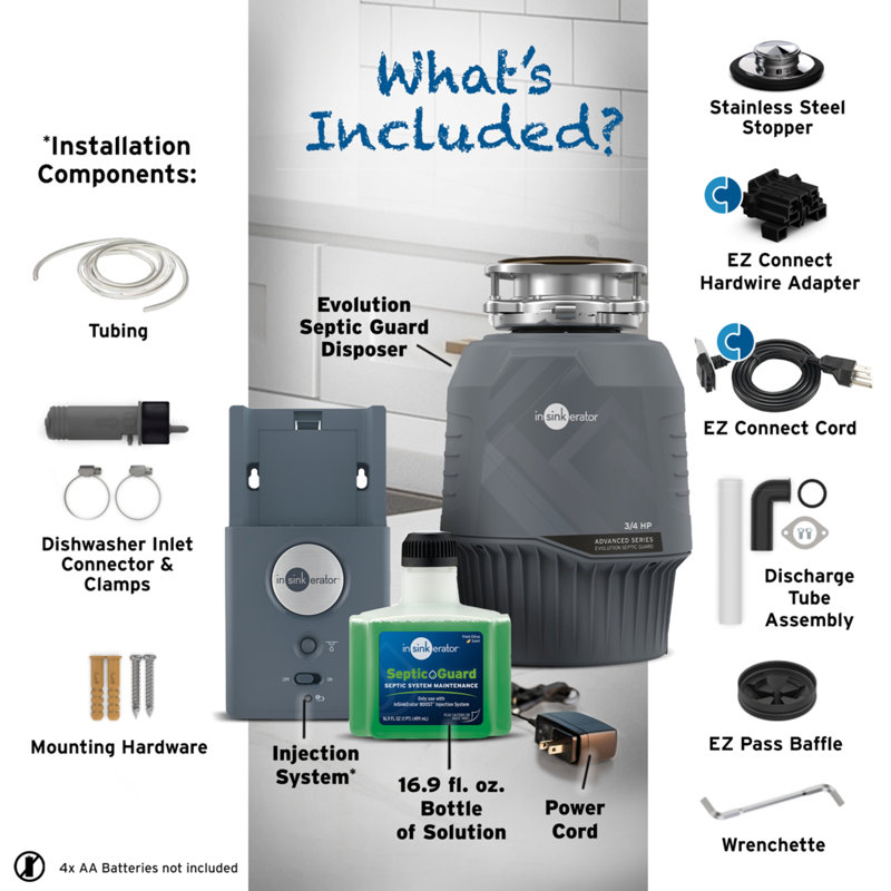 InSinkErator Evolution Septic Guard with power cord, 3/4 HP Garbage Disposal, Advanced Series EZ Connect Continuous Feed Food Waste Disposer and INSINKERATOR BOOST System with Septic Guard