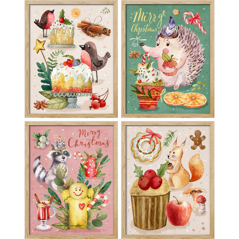 «Christmas Decor Season Porcupine Tree Star», impression sur papier 4 pièces, Naturel, H 14 po x l 11 po