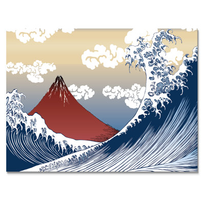 " Vintage Traditional Japanese Wave And Mountain " Painting Print