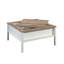 Table basse multifonctionnelle avec rangement caché, finition blanche durable et décorations en chêne pour les espaces de vie modernes.