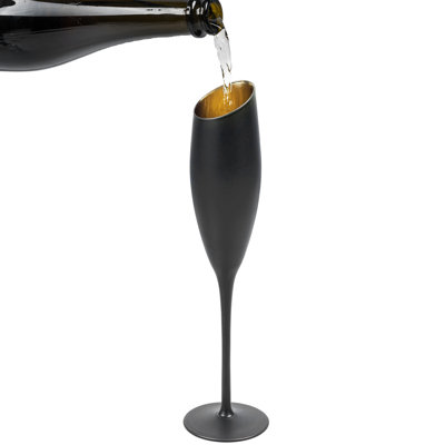 4 Piece Black And Gold Champagne Flutes Glassware