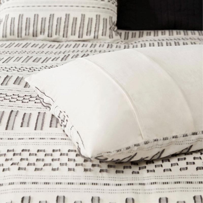 Mini ensemble d'édredon en jacquard de coton, Ivoire/gris anthracite, Édredon grand et 2 taies décoratives