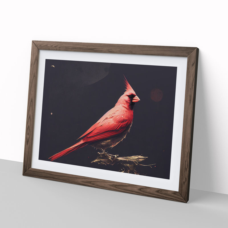 Cardinal Bird Vol.1 - Single Picture Frame Painting, 34cm H x 46cm W x 2cm D, Walnut Framed