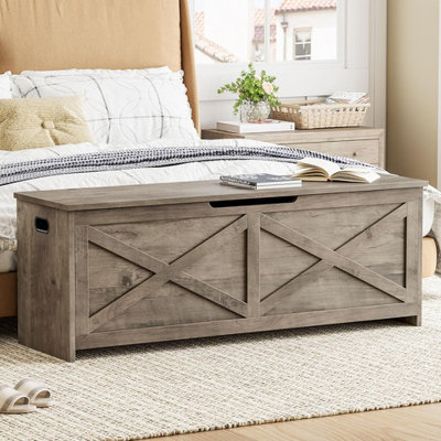 47.2" Wooden Storage Bench with Safety Hinges, Large Toy Chest for Entryway, Living Room & Bedroom