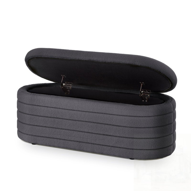 Modern Oval Storage Ottoman Bench, Dark Gray