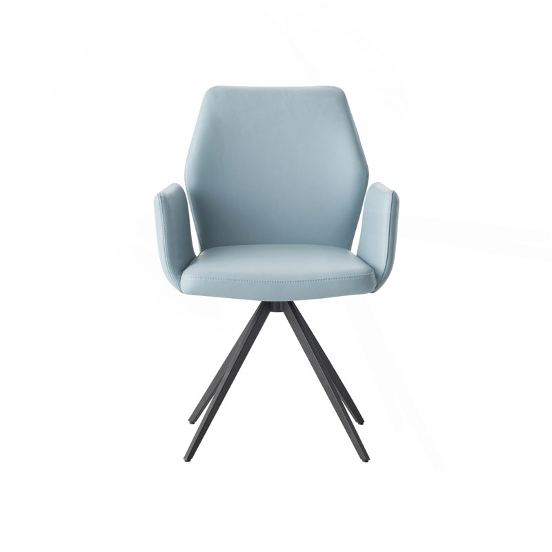 Fauteuil en cuir clair avec finition bleue et noire avec pivot