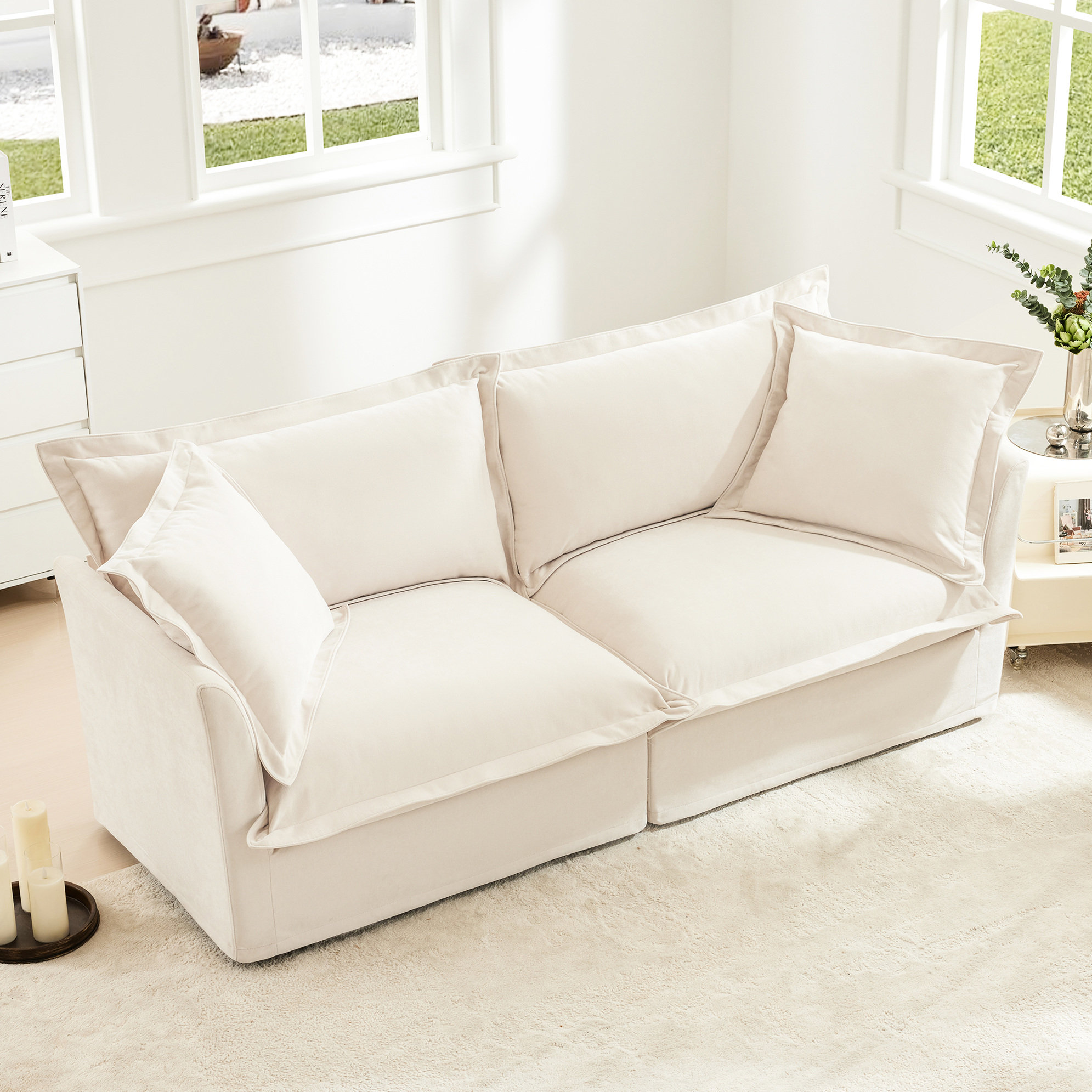 Latitude Run® Comfy 2 Upholstered - Cream Chenille & Breathable Cushion ...