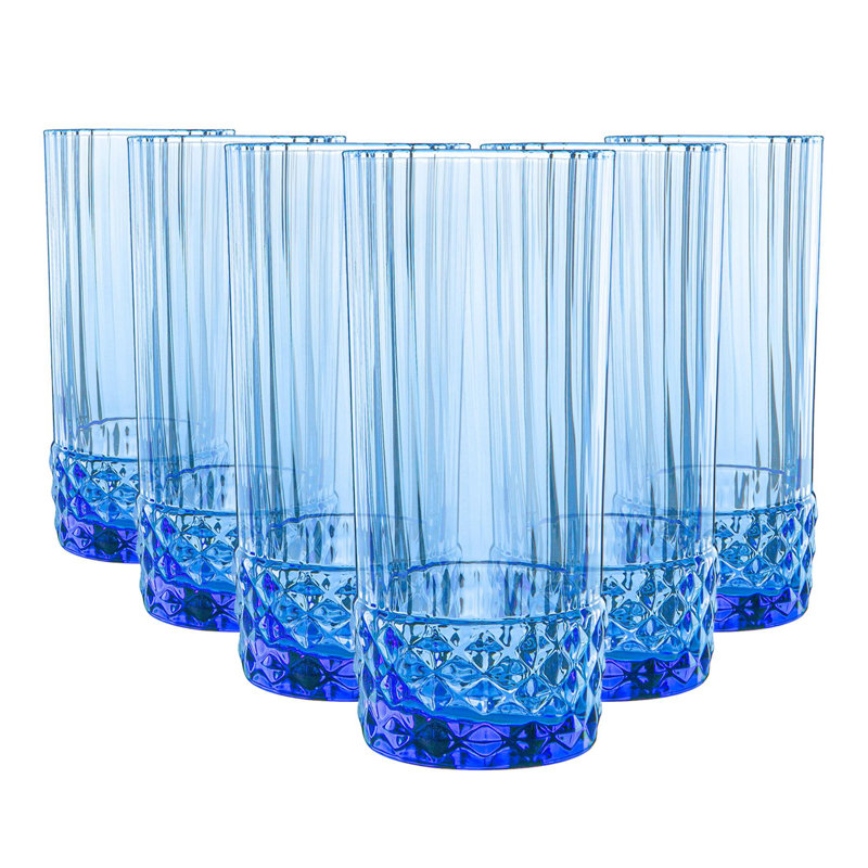 America '20s Highball Glasses, Blue, 6