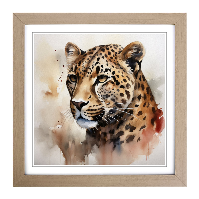 Leopard Watercolour No.2 - Framed Print, Oak