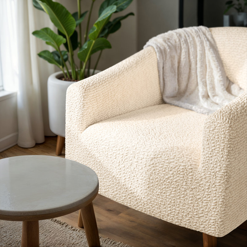 Stretchy Slipcover for Barrel Chair - Easy to Clean & Durable - Comfort Collection, Cream
