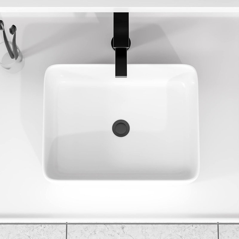 Fulorni Rectangular Ceramic Vessel Sink - Modern Above Counter Bathroom Sink With High-Gloss Finish And Durable Glaze