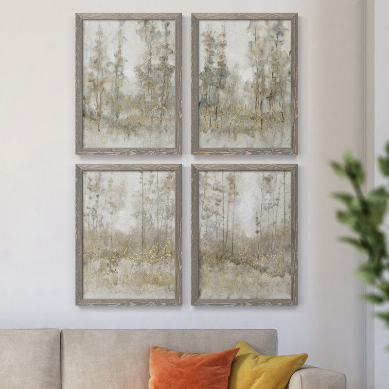 Thicket Of Trees I - Ensemble de 4 reproductions de cadres photo sur toile, Gris, H 20 po x l 68 po x P 1,5 po