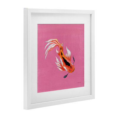 Pink Vibrant Koi Fish Framed Print Under Glass, design by Yvette St. Amant