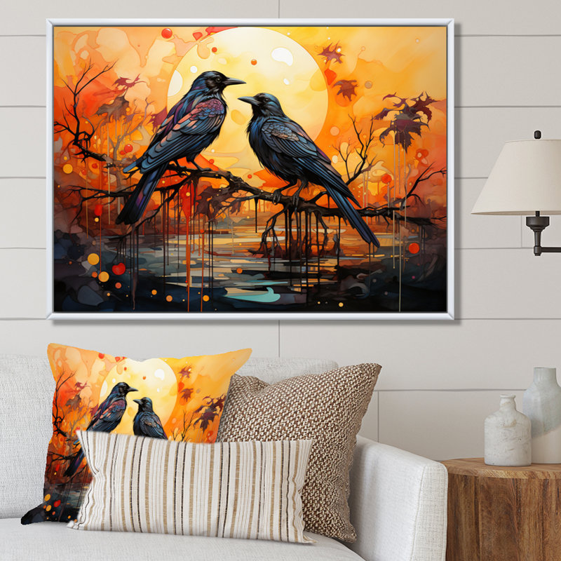 Crow Regal Renaissance II sur impression sur toile, H 16 po x l 32 po x P 1 po, Cadre flottant blanc