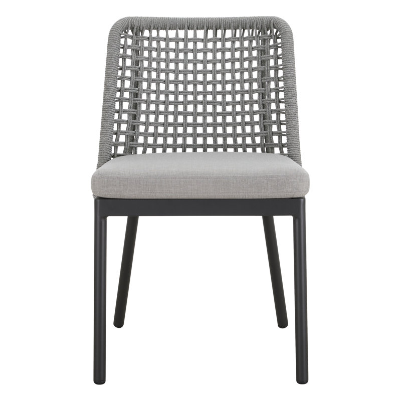 Deana Modern Woven Rope Outdoor Dining Armchair with Cushion (Set of 2), Light Gray