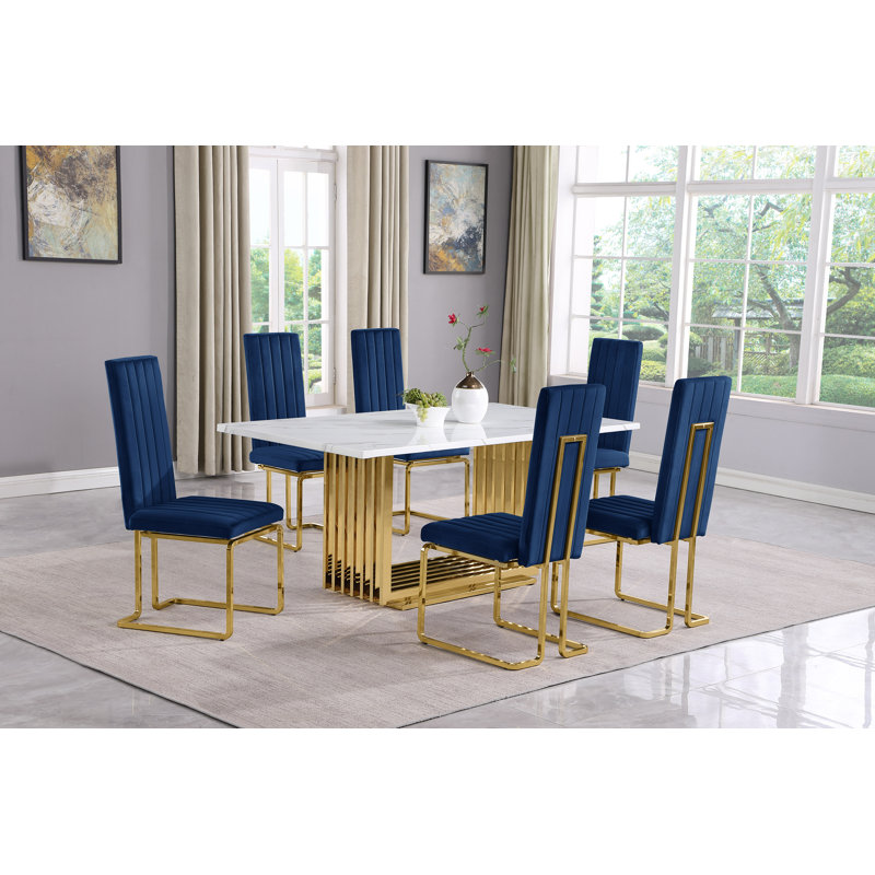 Ensemble de salle à manger Gagner, 7, Navy/Gold, Or