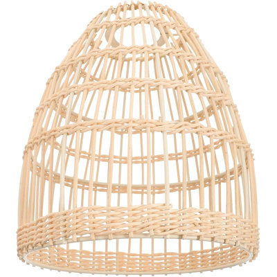Vintage Farmhouse Handwoven Rattan Pendant Light Shades, Set Of 2 Drum Shade Rustic Lamp Covers For Ceiling Lighting