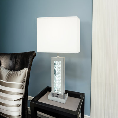 Modern Unique Glass Bubble Column LED Lamp With Clean Rectangular Shade For Ambient Glow And Chrome Accent