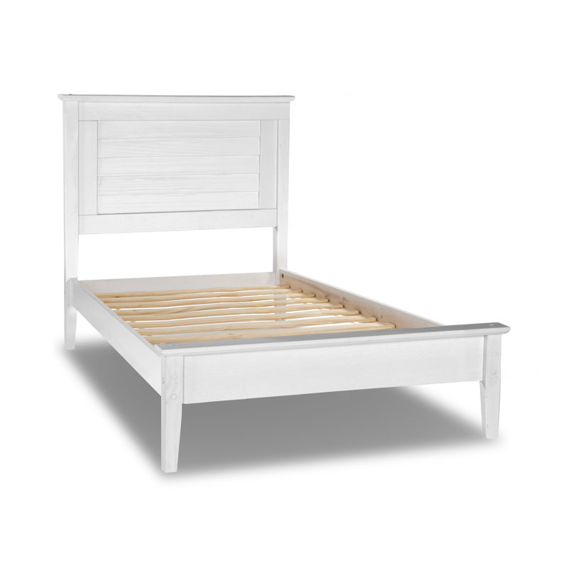 Lit plateforme en bois massif Greenport, Blanc brossé, Simple