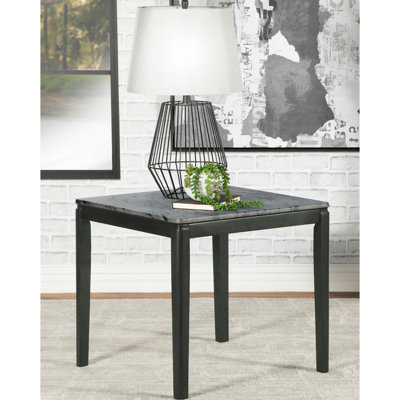 Table de bout rectangulaire en faux marbre gris et noir, 23,5 po de largeur, 22 po de hauteur, bois franc asiatique, pour l'espace de vie principal, espace