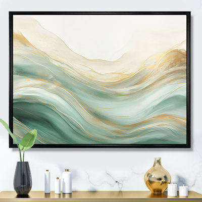 Gold And Green Soft Wave Fusion I - Abstract Shapes Large Wall Art