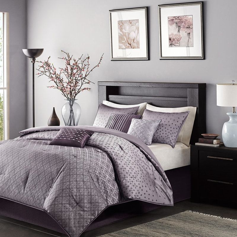 King Size Purple Comforter Kit - , Reverse, Washable Bedding & Wrinkle-, Light Purple