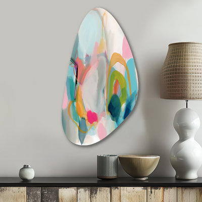 Rose bleu minimalisme fluidité V - art mural asymétrique en métal, forme irrégulière rose