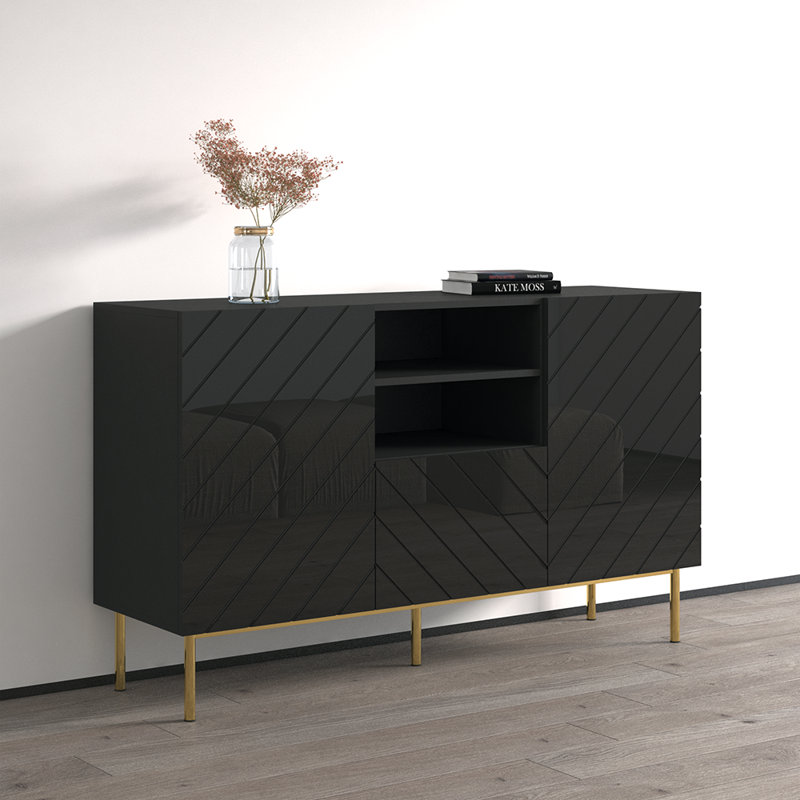 Atwater 59.1" Sideboard with High Gloss Finish, Black