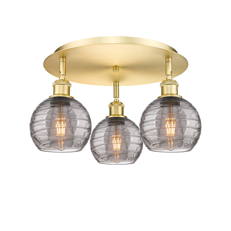 Essex Glass Flush Mount, Satin Gold, 9.13" H x 17.63" W x 17.63" D