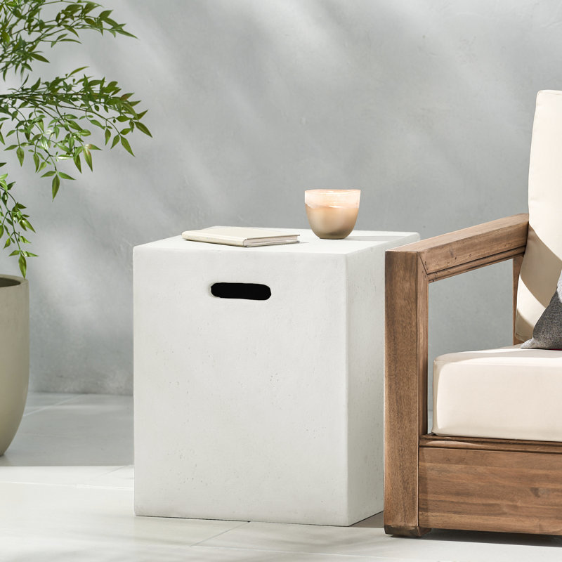 Table d'appoint blanche 16 x 20 pouces en tant que support de réservoir, conception moderne, béton léger, support en métal massif, aucun assemblage requis, convient à un décor