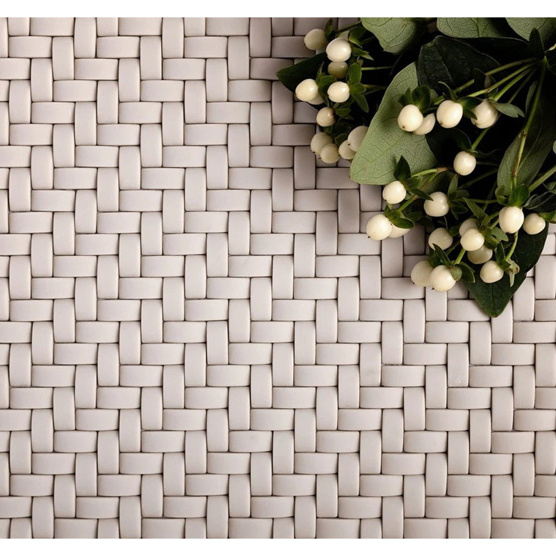 11.7" X 11.8" Glass Basketweave Mosaic Tile, Cream