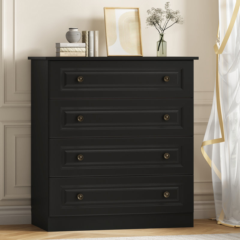 4 Drawer Bedroom Dresser 29.5'' W Wood Modern Drawer Dresser, Black