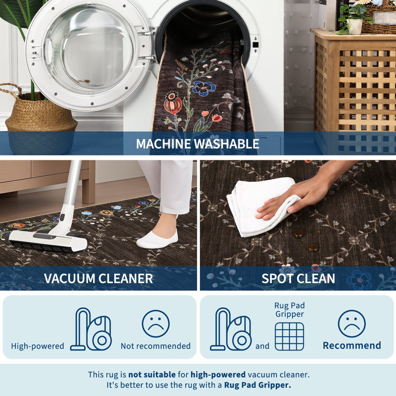 Floral Machine Washable Rugs for Living Room Non-Slip Farmhouse Accent Rug  Foldable Thin Indoor Carpet Stain-Resistant Modern Floor Mats for Bedroom, Nursery, Dining Room