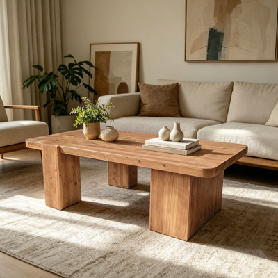 Table basse en bois massif de 47,24 po avec noyer, grain de bois naturel avec des tons rustiques chaleureux, table centrale pour le salon, brun antique