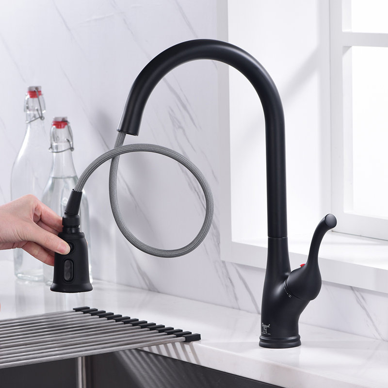 Robinet de cuisine à poignée simple rétractable, Noir mat