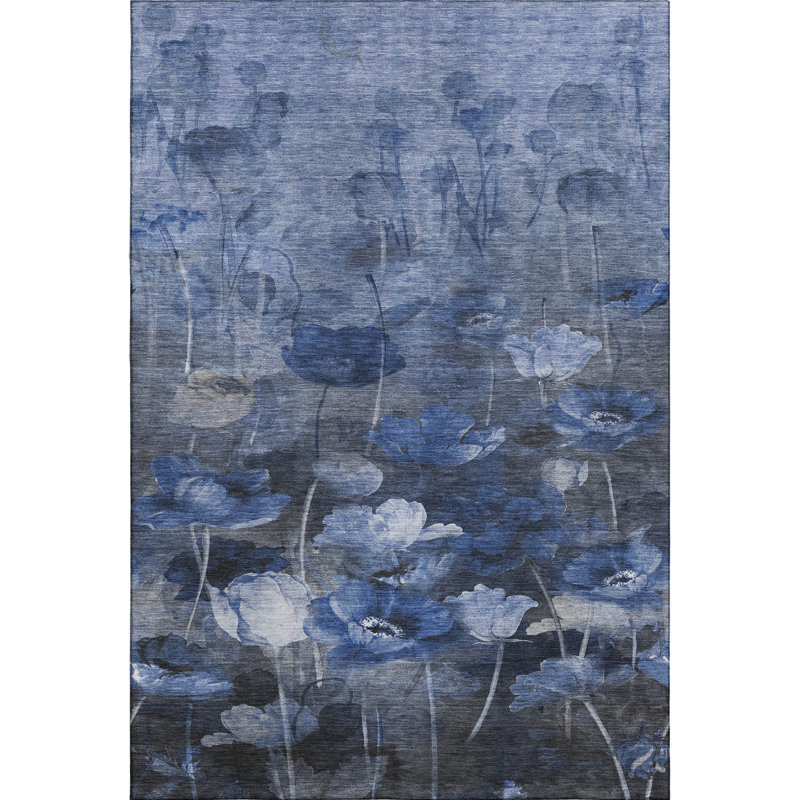 Tapis bleu Cerrito lavable à la machine de qualité supérieure, Rectangulaire 8 pi x 10 pi