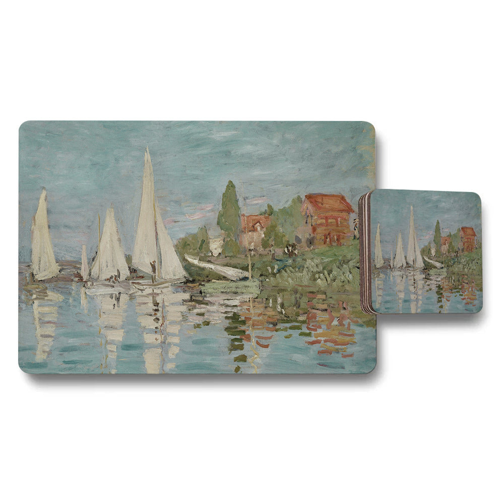 Sailboat Harbor Impressionist Placemat And Coaster Set
