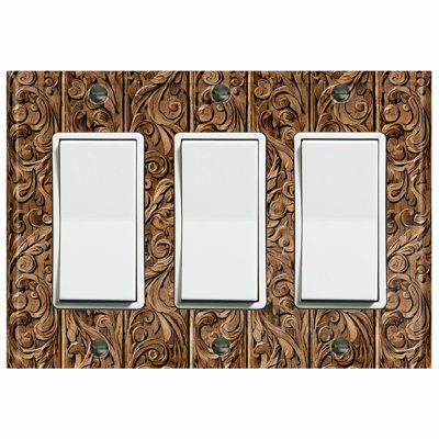 Brown Wood Flowers Tree Bark Print Nature Themed 3 - Gang Toggle Light Switch Standard Wall Plate