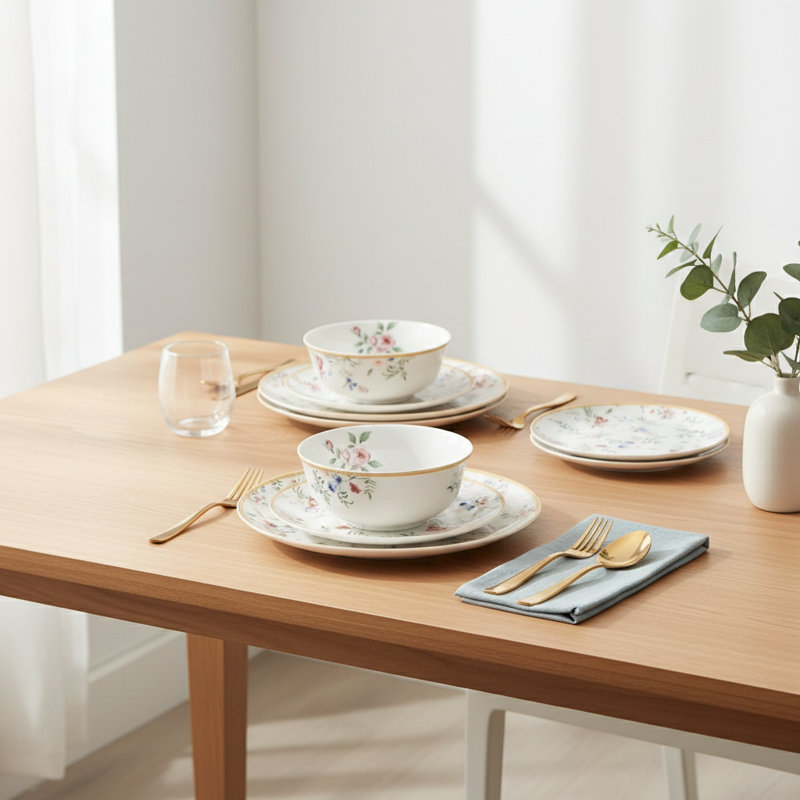 12-Piece Bone China Dinnerware Set, Microwave & Dishwasher Safe